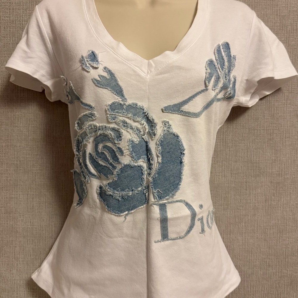 Dior Blue and White Graphic Fitted Tee